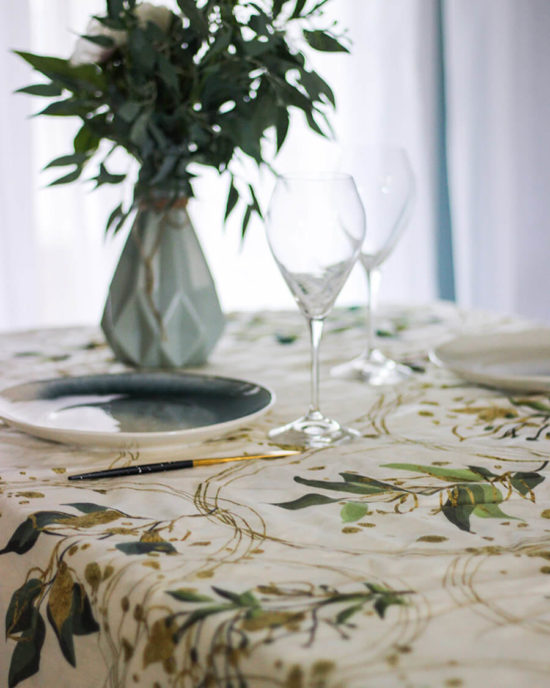 Botanical linen tablecloth