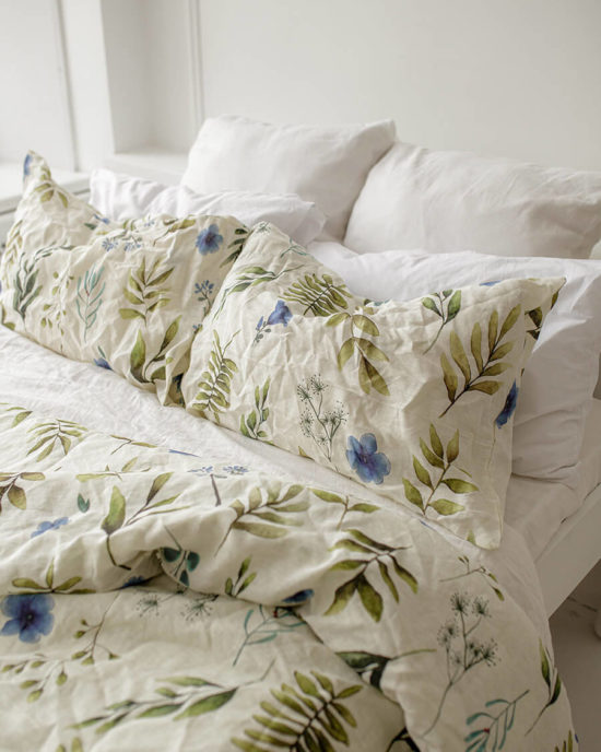 Floral linen pillowcase