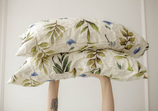 Floral linen pillowcase
