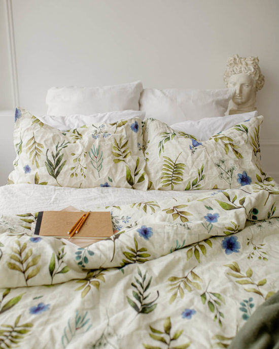 Floral linen pillowcase