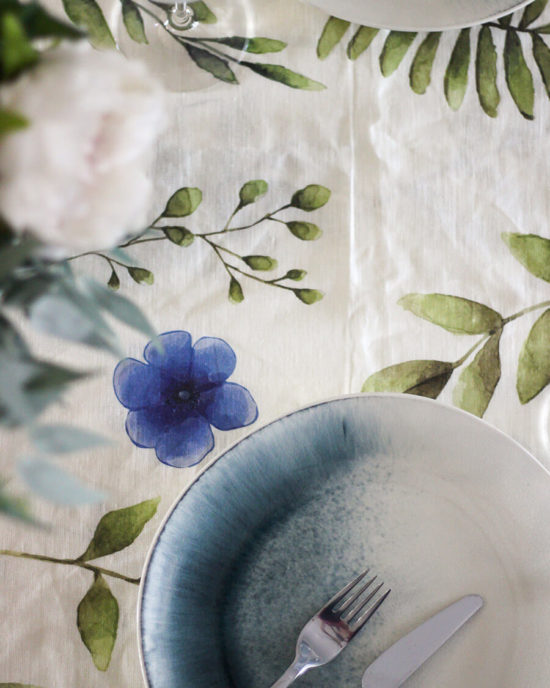 Floral linen tablecloth