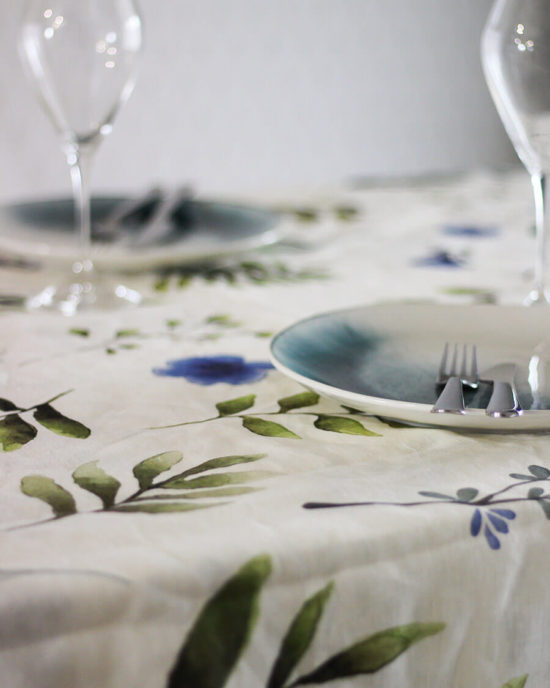Floral linen tablecloth