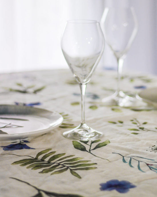 Floral linen tablecloth