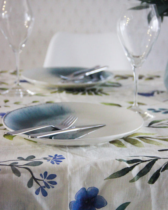 Floral linen tablecloth