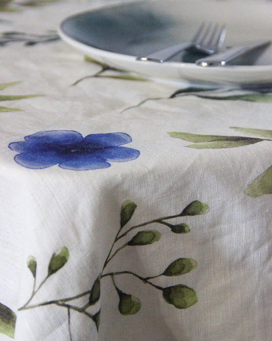 Floral linen tablecloth