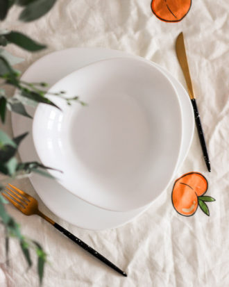 Peaches linen tablecloth
