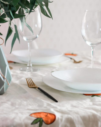 Peaches linen tablecloth