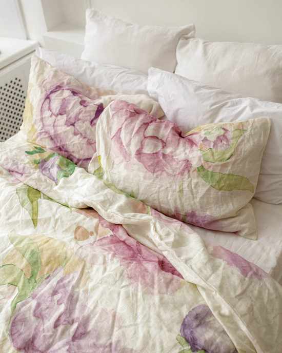 Peonies linen pillowcase